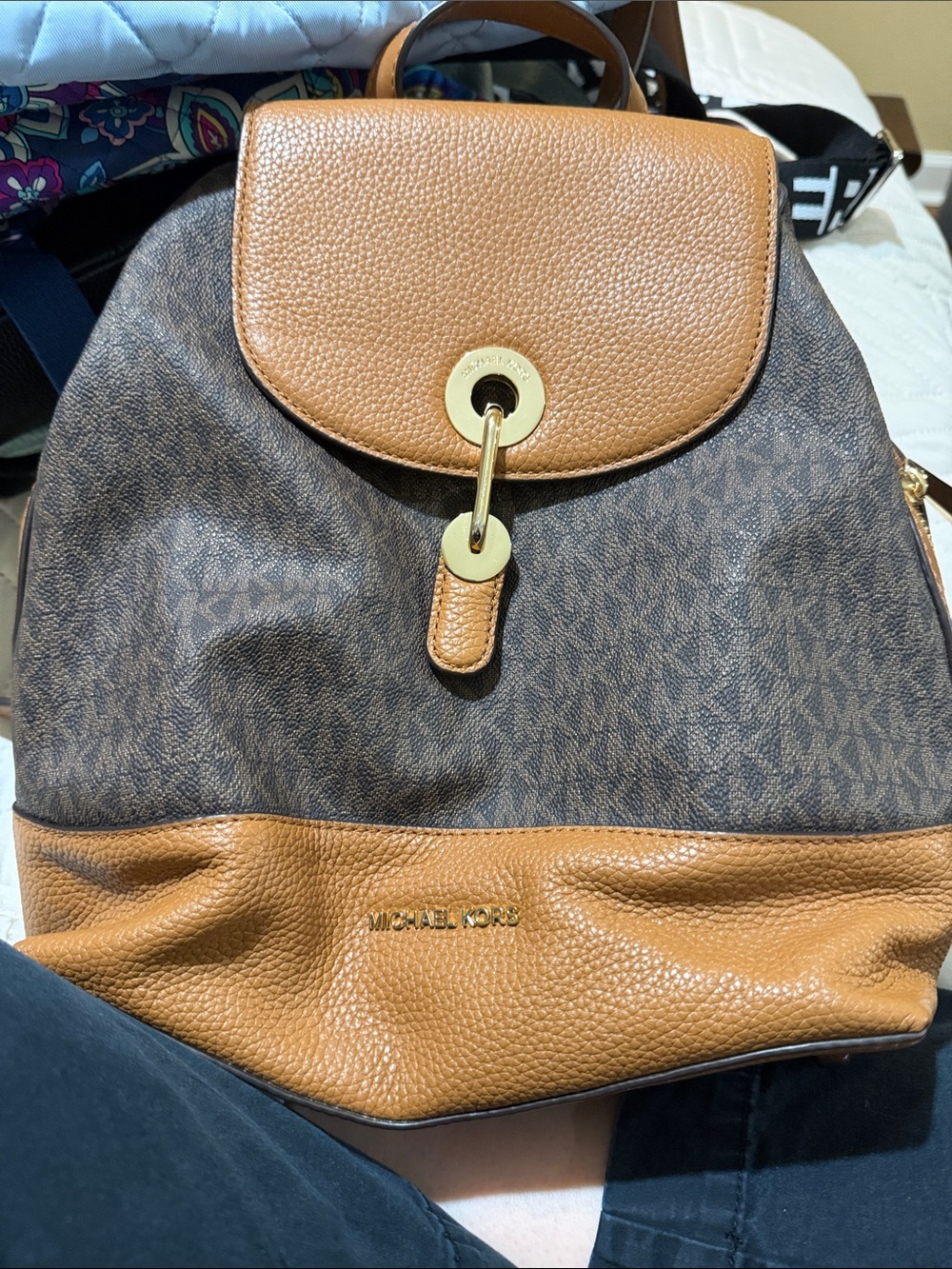 Michael Kors Brown & Tan Signature Leather Backpack